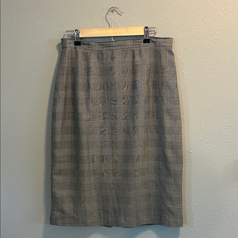 Vintage Silks By Joan Leslie Black And White Plaid Silk Midi Skirt‎
